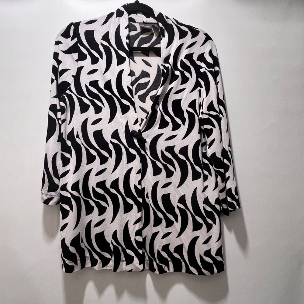 Travelers By Chico's Womens 3/4 Sleeve Black and White Cardigan Size 1/ M